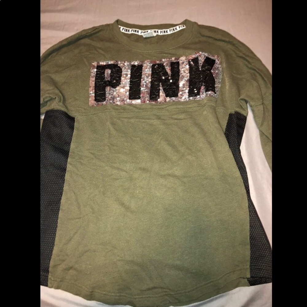 Olive green sequin VS PINK sweater